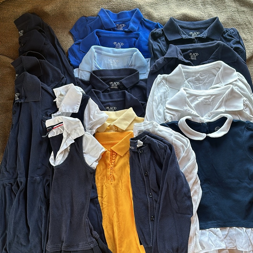 20 piece EUC girls S (5/6) ruffle pique shirt, dress, cardigan uniform bundle